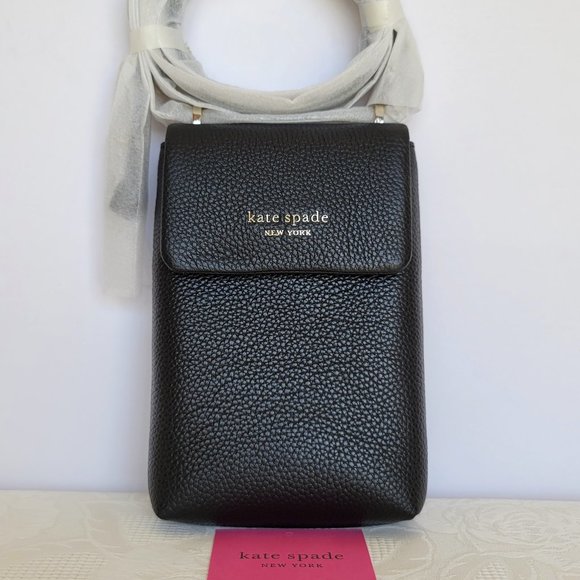 KATE SPADE Bradley North/South Pebbled Leather Phone Crossbody- Black color - Picture 1 of 16